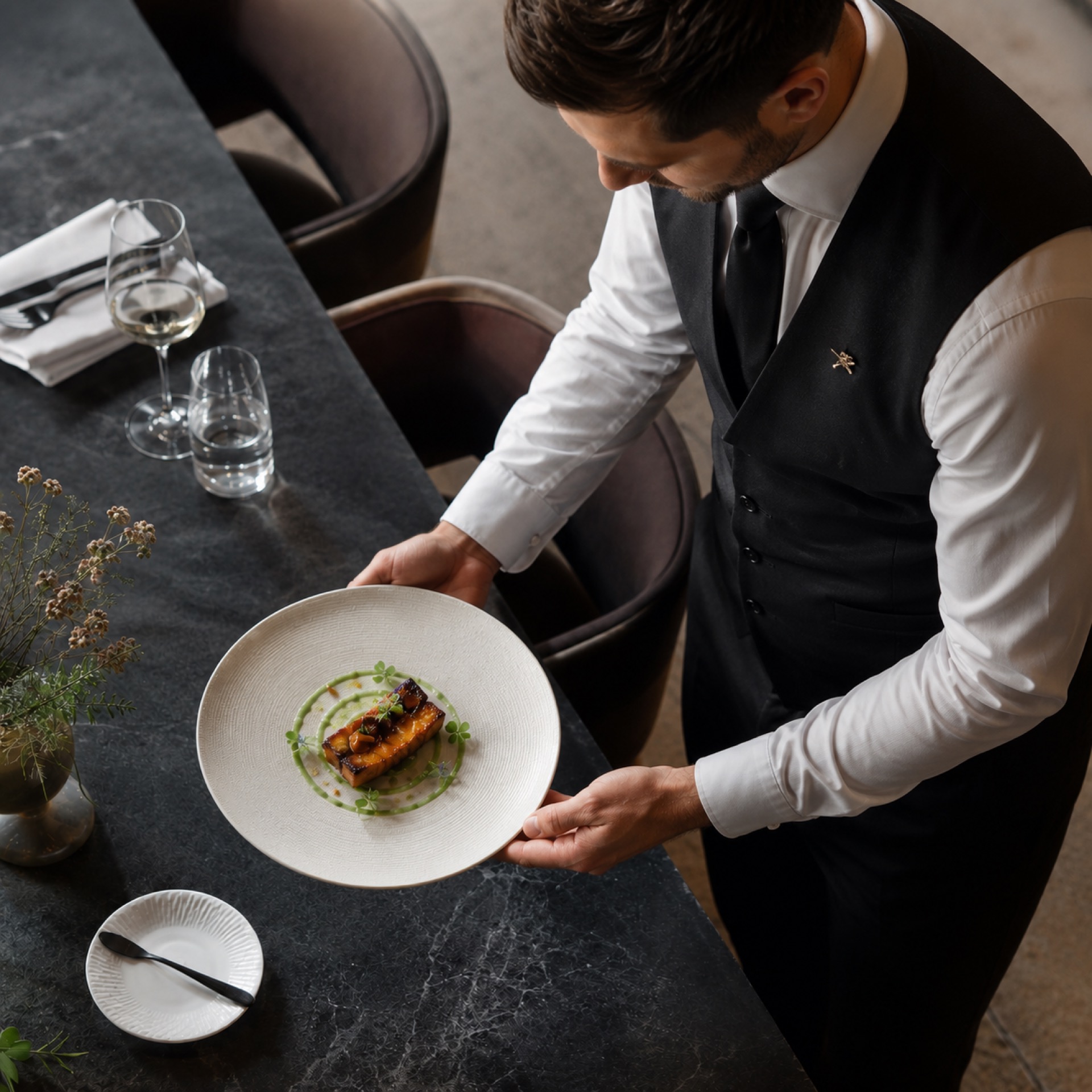 A chef plating a dish